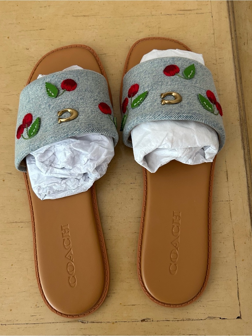 Coach womens holly denim cherries slide sandal in size 8.5 - Picture 8 of 12